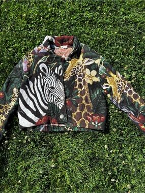 Painted Pony Bold Multicolor Animal-Print Cropped Jean Jacket